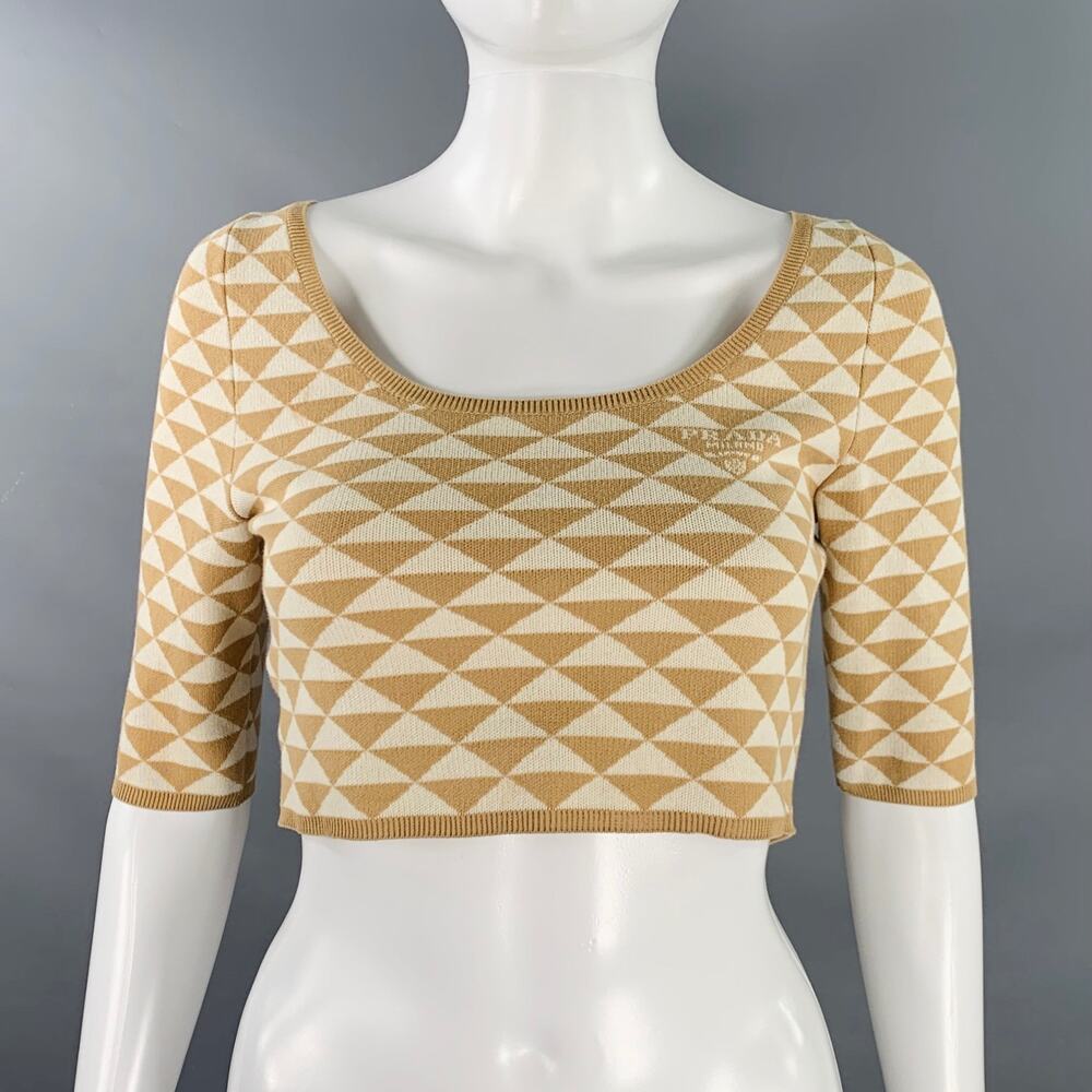 PRADA by RAF SIMONS 2023 Size S Beige Cream Knit Triangle Cropped Pullover